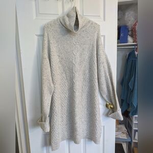 SUPER SOFT Long Sleeve Cable Knit Mock-neck Sweater Dress